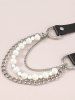 Collier Ras-du-cou Superposé en Fausse Perle avec Chaîne en Cuir PU - Noir 
