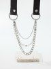 Collier Ras-du-cou Superposé en Fausse Perle avec Chaîne en Cuir PU - Noir 