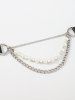 Collier Ras-du-cou Superposé en Fausse Perle avec Chaîne en Cuir PU - Noir 