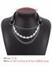 Collier Ras-du-cou Superposé en Fausse Perle avec Chaîne en Cuir PU - Noir 