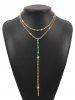 Double Layer Rhinestone Y-Shaped Long Choker Necklace -  