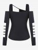 Gothic Cutout Strappy Ruched Buckle Open Shoulder Top -  