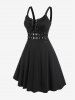 Plus Size Lace Up Grommets Fit and Flare Dress -  