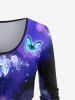 T-shirt Tunique Motif de Fleur et de Papillon à Manches Longues Grande Taille - Pourpre  S | US 8