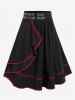 Plus Size PU Contrast Tape Grommet Buckle Ruffles Ruched Midi A Line Skirt -  