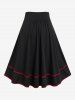 Plus Size PU Contrast Tape Grommet Buckle Ruffles Ruched Midi A Line Skirt -  