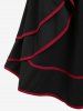 Plus Size PU Contrast Tape Grommet Buckle Ruffles Ruched Midi A Line Skirt -  