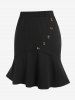 Plus Size Flounce High Waisted Mermaid Skirt with Buttons -  