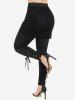 Plus Size Lace Panel Lace-up Skirted Pull On Pants -  