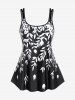 Plus Size Leaf Print Modest Boyshorts Tankini Swimsuit -  