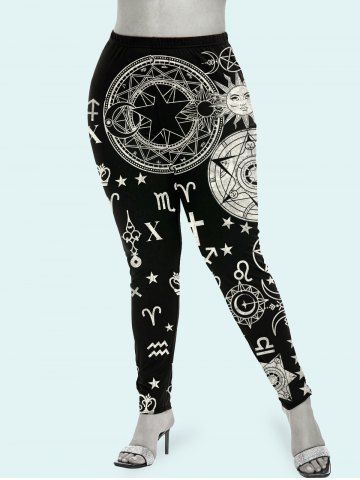 Plus Size Astrology Sun Moon Print Leggings