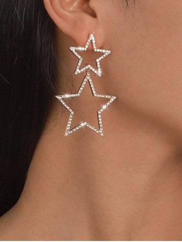 Gold Sparkle Double layer Rhinestone Stars Drop Earrings - GOLDEN