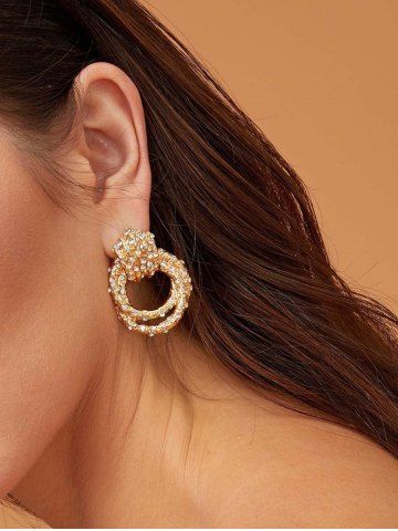 Rhinestone Double Hoop Drop Stud Earrings - GOLDEN