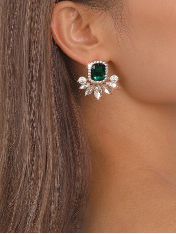 Vintage Geometric Rhinestone Stud Earrings - GREEN