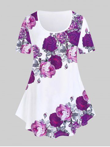 Plus Size Floral T-shirt - WHITE - 1X | US 14-16
