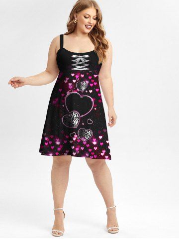 Plus Size 3D Lace Up Heart Print Valentines Day Dress