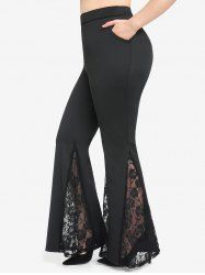 Plus Size Lace Panel Pull On Flare Pants with Pocket -  