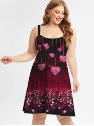 Plus Size Heart Printed Backless Valentines Sleeveless A Line Dress -  