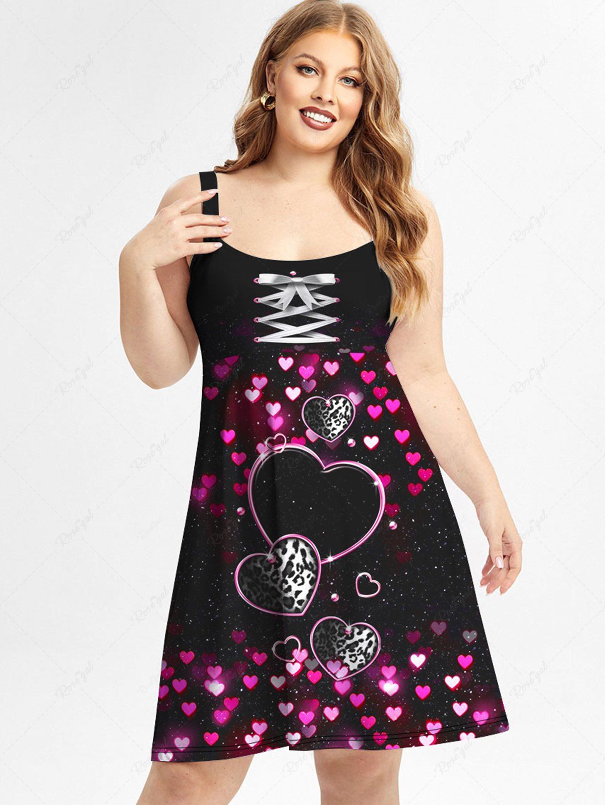Buy Plus Size 3D Lace Up Heart Print Valentines Day Dress  