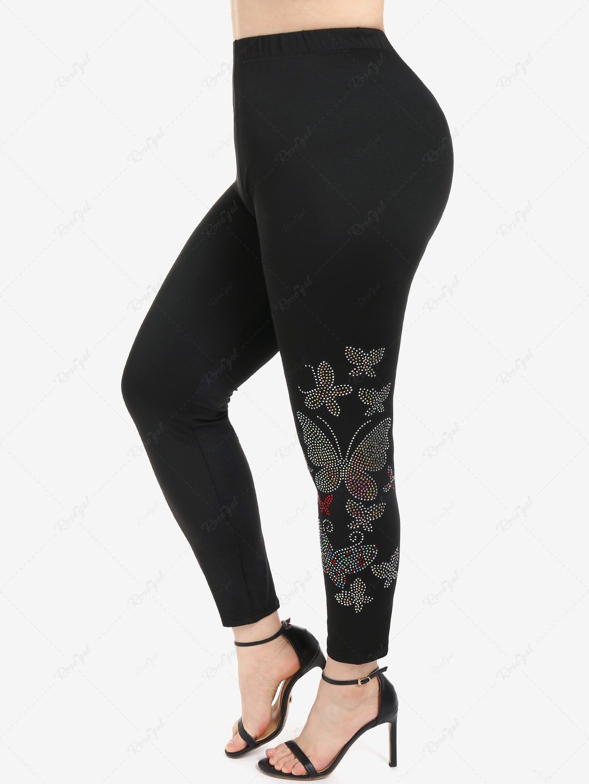 Chic Plus Size & Curve Rhinestone Butterfly Embellished High Waisted Leggings  