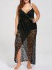 Maxi Robe Cache-maillot de Plage Enveloppée Convertible en Dentelle Transparente de Grande Taille - Noir 3XL