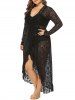 Maxi Robe Cache-maillot Enveloppée en Dentelle Transparente de Grande Taille - Noir 4XL