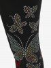Legging Zippé Embelli de Strass Papillon à Taille Haute de Grande Taille - Noir 2x | US 18-20