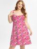Plus Size Valentine Day Rose Print Sleeveless A Line Dress -  