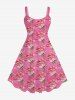 Plus Size Valentine Day Rose Print Sleeveless A Line Dress -  