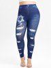 Plus Size Flowers 3D Print High Waisted Skinny Jeggings -  