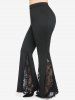 Plus Size Lace Panel Pull On Flare Pants with Pocket -  