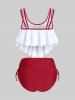 Maillot de Bain Tankini Superposé Matelassé Note de Musique Imprimée de Grande Taille Saint-Valentin - Rouge foncé 4X | US 26-28