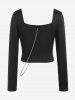 Gothic Square Collar Zip Rings Top -  