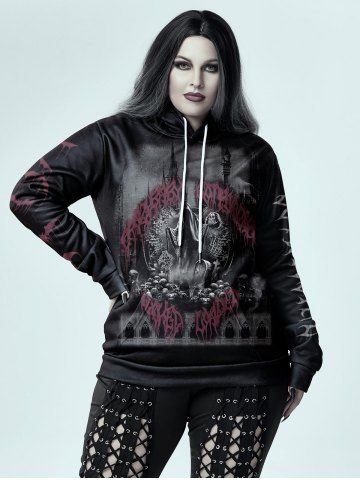 Gothic Skeleton Graphic Front Pocket Flocking Lined Hoodie