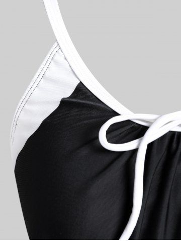 Plus Size Monochrome Colorblock Padded Swim Tankini Top