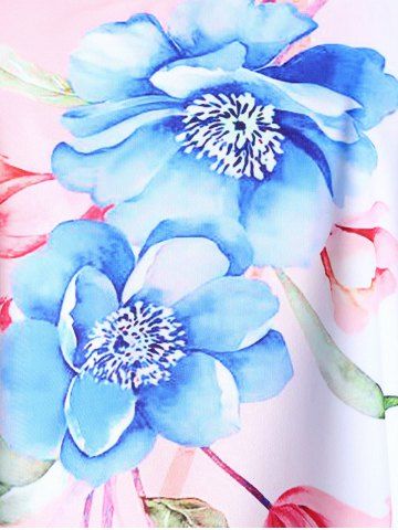 Plus Size Flower Printed Colorblock Padded Strappy Tankini Top Swimsuit
