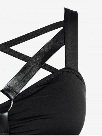 Gothic Harness Crisscross Printed Midi Dress