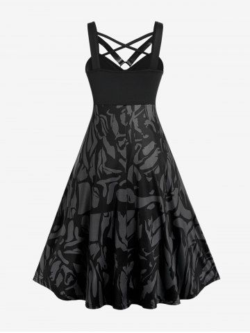Gothic Harness Crisscross Printed Midi Dress