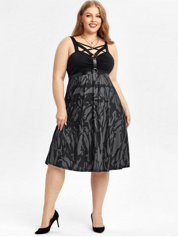 Gothic Harness Crisscross Printed Midi Dress