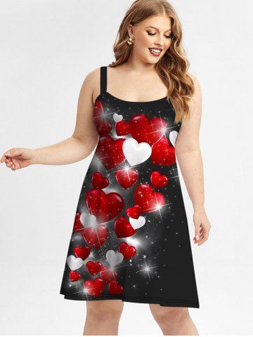 Plus Size 3D Sparkles Heart Printed Backless A Line Valentines Dress