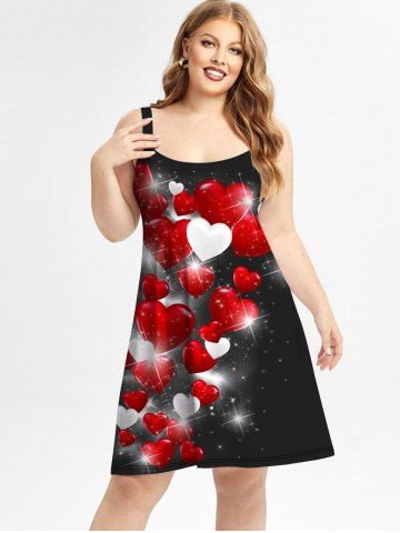 Plus Size 3D Sparkles Heart Printed Backless A Line Valentines Dress - RED - 1X | US 14-16