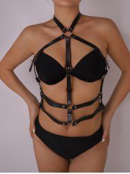 Chaîne de Corps en Cuir PU Ornée de Boucles Style Gothique - Noir 