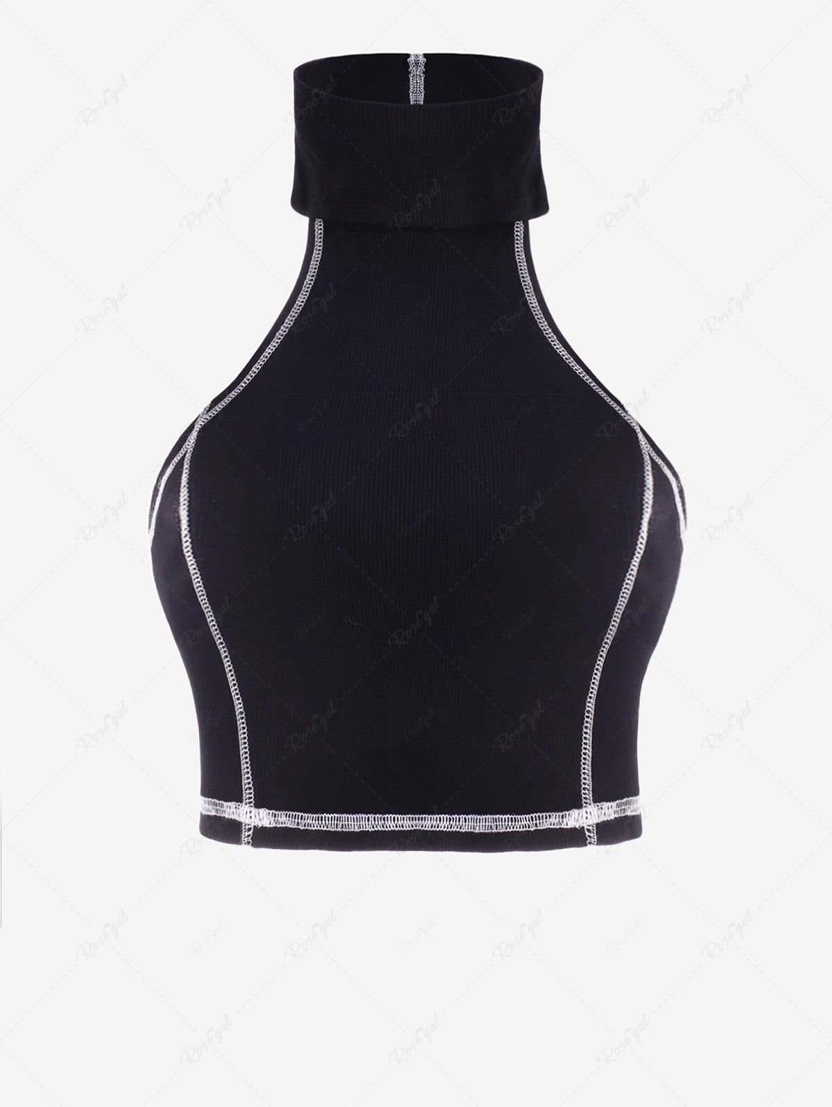 Outfits Contrast Stitching Ribbed High Neck Crop Top  