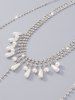 Rhinestone Decor Faux Pearl Pendant Body Chain -  