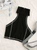 Contrast Stitching Ribbed High Neck Crop Top -  