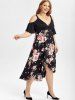 Plus Size Plunge Floral Print High Low Cold Shoulder Midi Dress -  