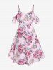 Maxi Robe à Bretelle Ajustable Haute Basse Fleurie Imprimée à Epaule Dénudée de Grande Taille (Sans Manches - Rose clair 2X | US 18-20