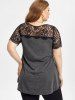 Plus Size Short Sleeve Sheer Lace Panel T-shirt -  