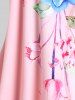 Maillot de Bain Tankini Matelassé Fleur Imprimée en Blocs de Couleurs à Bretelle de Grande Taille - Rose clair M | US 10