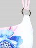 Maillot de Bain Tankini Matelassé Fleur Imprimée en Blocs de Couleurs à Bretelle de Grande Taille - Rose clair 4X | US 26-28